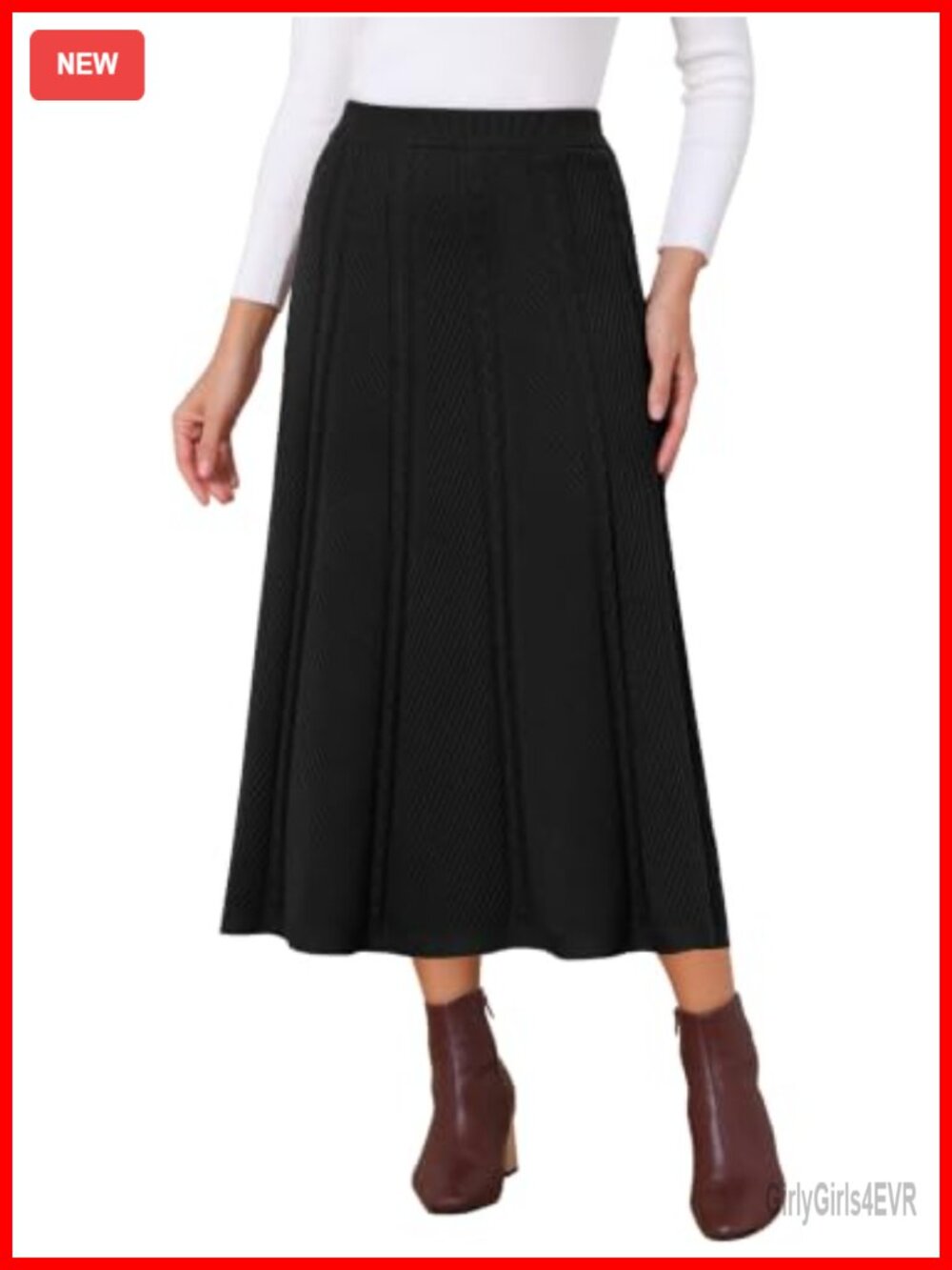Ribbed Knit Sweater Midi A-Line Skirt High Waist Cozy Fall Winter